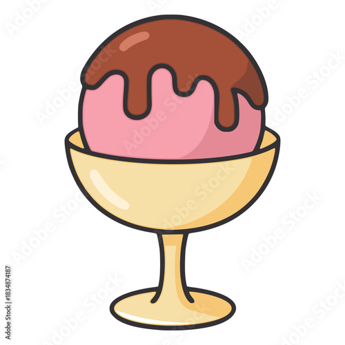 sweet ice cream on a glass flat color vector illustration template design