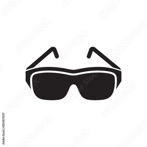 Safety glasses icon in black flat shape design on white background

