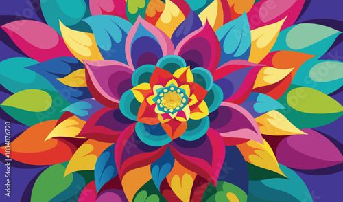 Vibrant colorful abstract geometric mandala flower pattern
