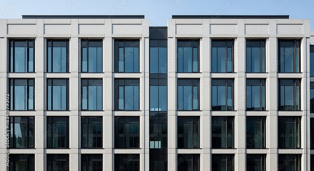 Obraz premium Modern facade architecture with geometric design and repeated windows