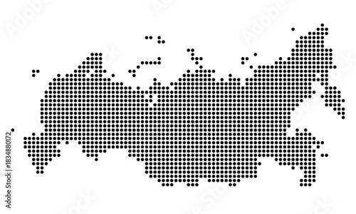Russia map composed of black dots on white Keywords: Russia map, map silhouette, dot map, pixel