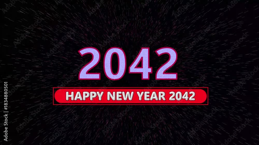 Happy New Year 2042 progress bar on black background. New year loading ...