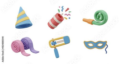 Celebration elements set colorful 3 d rendered isolated objects