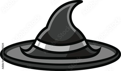 Classic pointed witch hat with wide brim and silver band