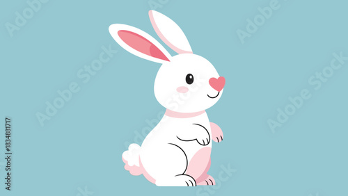 Adorable White Rabbit Vector Illustration with Pink Heart Accent, Perfect for Easter, Spring, and Cute Animal Designs