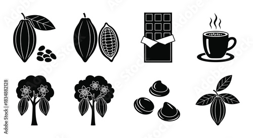 Cocoa beans chocolate bars and hot drinks an illustrated collection