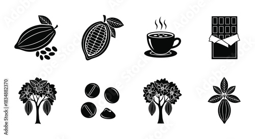 Cocoa beans chocolate bars and hot drinks an illustrated collection
