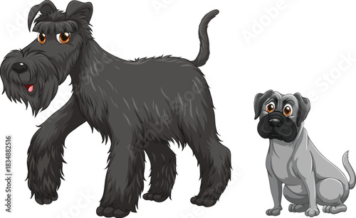 Group of dog breeds on white background