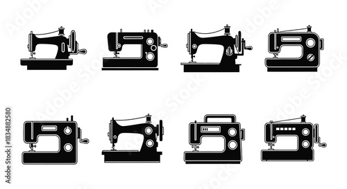 Collection of vintage sewing machines in different styles and perspectives