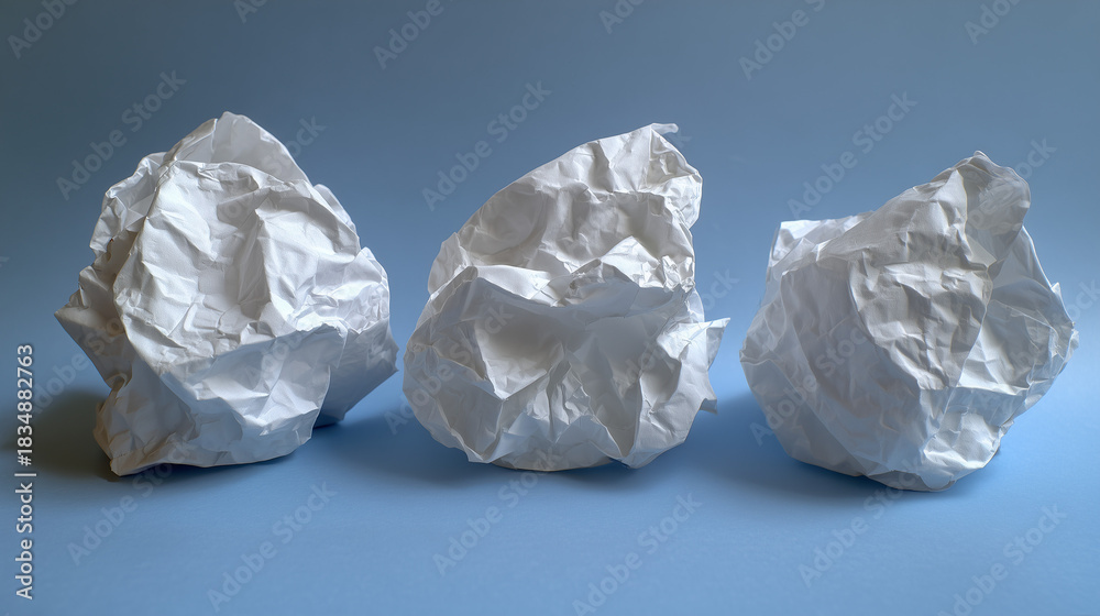 Fototapeta premium Three Crumpled Paper Sheets Forced Perspective