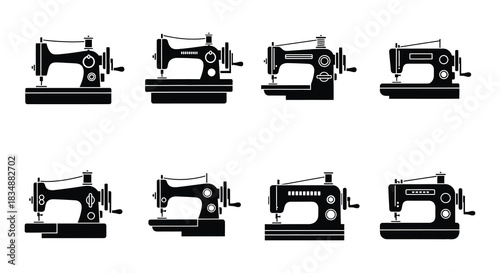 Collection of vintage sewing machines in different styles and perspectives