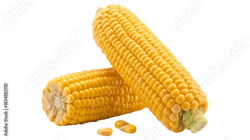 The corn with seeds isolated. Fresh corncob or Sweet corn ears image transparent