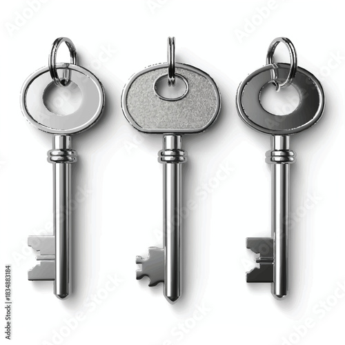 Realistic 3d metallic key set with shadows and reflections