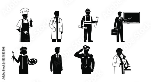 Diverse silhouettes representing various professions and career paths for illustrations