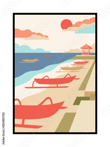 Quiet Seaside Promenade With Boats Resting at Low Tide