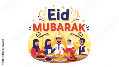 Wishing you a joyous Eid Mubarak celebration with family and friends, sharing festive meals and blessings