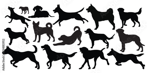 Dog Silhouette Vector Set – Pet Animal Icons, Paw Print, Bone Elements Collection