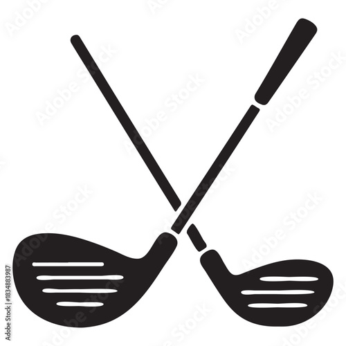 Two crossed golf clubs silhouette on white background Keywords: golf, clubs, crossed, silhouette