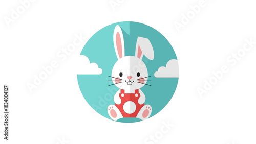 Cute Cartoon Rabbit Character Illustration with Soft Clouds for Children's Designs