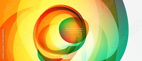 Abstract vibrant layers create swirling motion. Orange, yellow, green hues blend seamlessly. Modern design element for backgrounds.