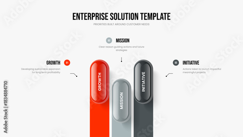 Sales Briefing Slideshow Design Vector Illustration. Project Visualization Three Element Diagram Slide Layout. Professional Profile 3 Step Infographic Presentation Template.