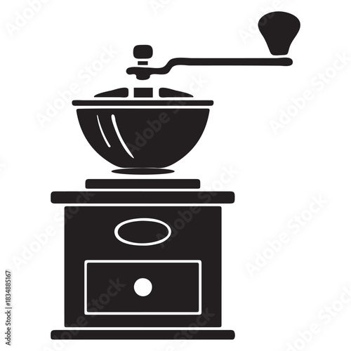 Black Silhouette Of A Vintage Coffee Grinder mill antique