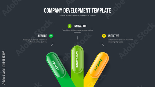 Financial Briefing Slideshow Template Vector Illustration. Corporate Overview 3 Option Infographic Frame Layout. Visual Report Three Step Diagram Presentation Design.