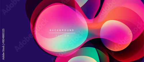 Abstract vibrant overlapping circles create dynamic colorful background. Modern design features gradients, shapes, text elements.