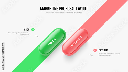 Project Planning 2 Element Infographic Slideshow Template. Consulting Portfolio Frame Design Vector Illustration. Advertising Visualization Two Step Diagram Presentation Layout.