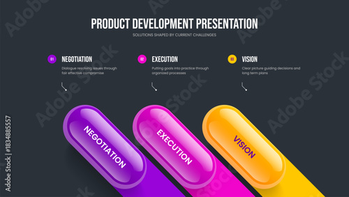 Company Forecast 3 Element Diagram Slide Layout. Corporate Showcase Frame Design Vector Illustration. Sales Solution Three Option Infographic Slideshow Template.