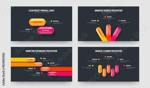 Service Report 2 3 4 5 Option Diagram Slideshow Layout Bundle. Sales Proposal Two Three Four Five Step Infographic Frame Design Vector Illustration Set.