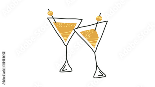 Celebrate good times with a toast cheers clinking glasses of festive cocktails for party invitation, greeting card, or social media graphic design element