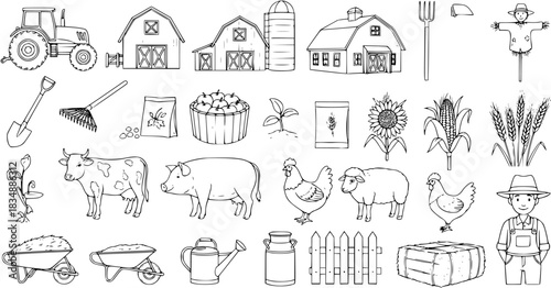 Farm Life: Hand-Drawn Vector Illustration of Farming Elements