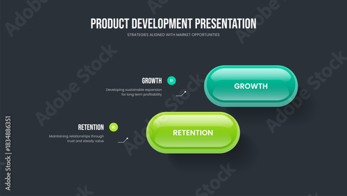 Service Performance Two Element Infographic Presentation Design. Modern Forecast 2 Step Diagram Slide Layout. Company Planning Frame Template Vector Illustration.