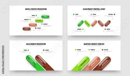 Investor Briefing 4 5 2 3 Step Diagram Frame Template Bundle. Visual Analysis Four Five Two Three Option Infographic Slideshow Layout Vector Illustration Set.