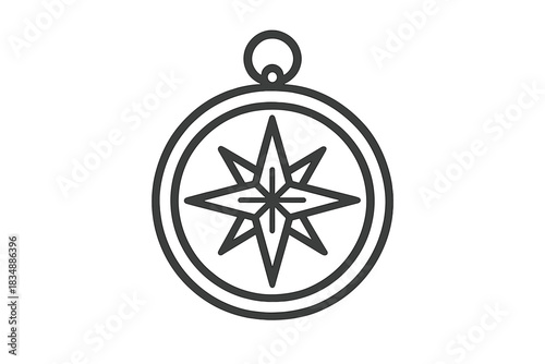 Minimalist outline of a vintage pocket compass showing a detailed navigational rose star