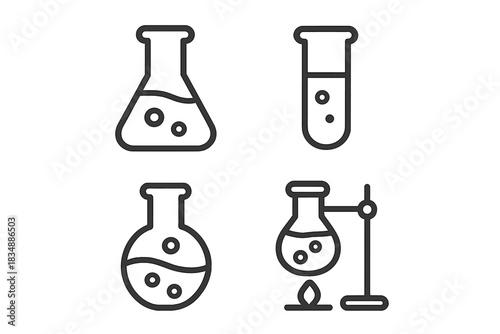 Collection of chemistry laboratory glassware including flasks and test tubes used for experiments