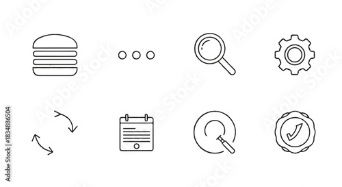 Line Art Icon Set for Loading Status, Calendar, and Search Query