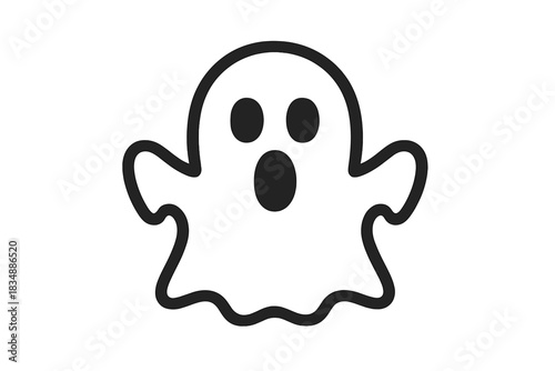 Minimalist black and white Halloween ghost symbol with a shocked face expression