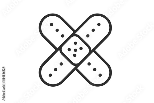 Two crossed adhesive bandages representing first aid and medical wound protection