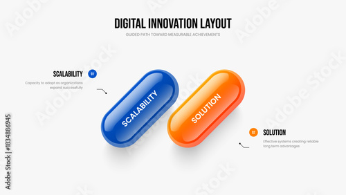 Consulting Development Two Option Diagram Frame Template. Project Planning Slideshow Design Vector Illustration. Corporate Proposal 2 Element Infographic Presentation Layout.