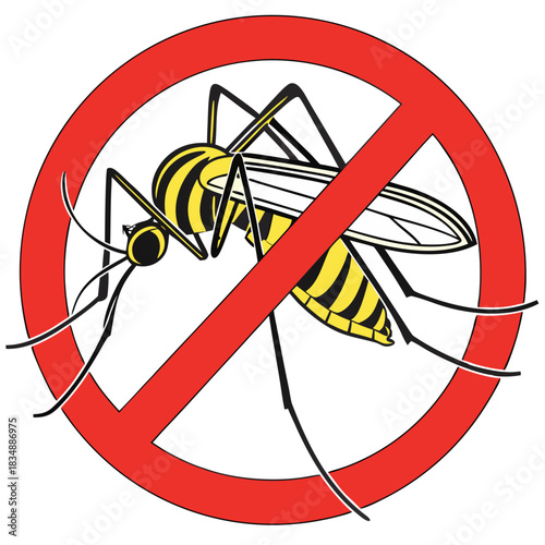 3D Rendered Mosquito in Red Prohibition Sign Icon Vector