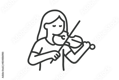 Female musician playing a violin or classical string instrument in simple outline style
