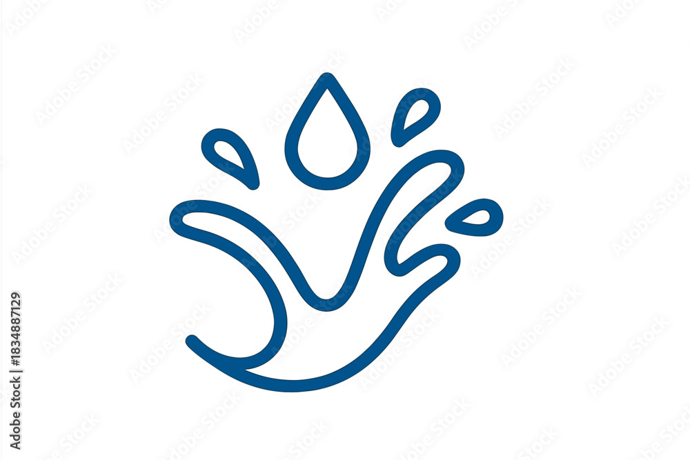 Obraz premium Dynamic blue line art graphic depicting a minimalist water splash with flying droplets and abstract movement
