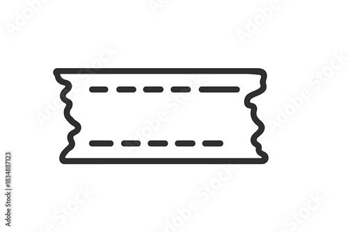 Simple outline icon of a jagged edge ticket stub or coupon with dashed lines