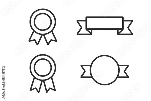 Outline badges, awards, ribbons, and banners symbols for achievement recognition