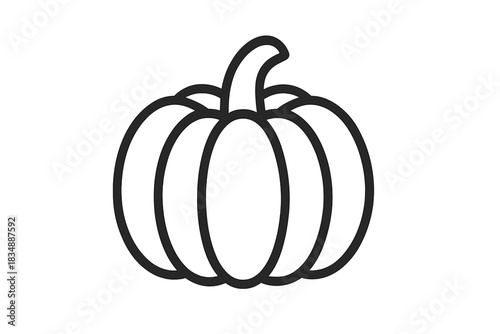 Minimalist black and white line art drawing of a large autumn pumpkin squash vegetable for seasonal design
