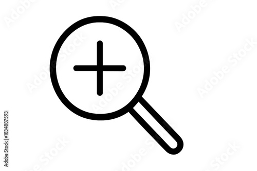 Magnifying glass with plus sign symbolizing digital zoom in function for user interface and web applications