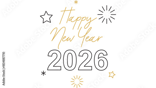 Celebrate New Year 2026 with modern minimalist design elements and sparkling stars, offering a fresh start and joyful anticipation for the year ahead