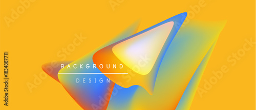 Abstract fluid shapes overlap, creating vibrant color gradients. Yellow background emphasizes dynamic design elements. Text reads background design.